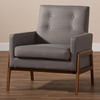 Baxton Studio Perris Grey Upholstered Walnut Wood Lounge Chair 150-8741